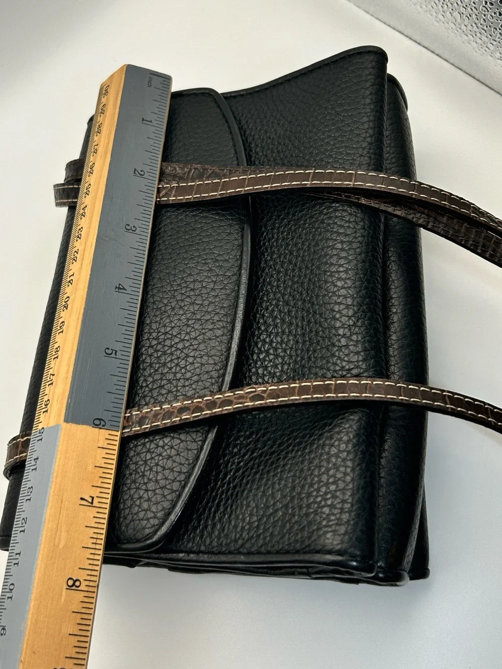 Brighton Vintage Pebble Leather Crossbody Purse Two-tone Black Brown Organizer - Picture 11 of 16